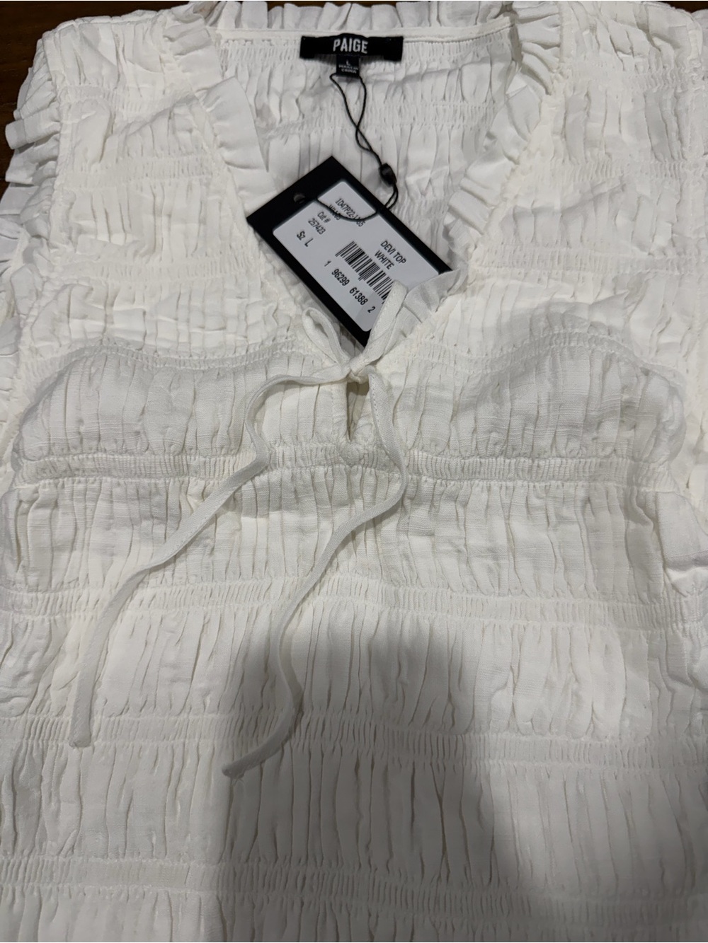 PAIGE Devi Off-White Smocked Ruffle Top - Picture 4 of 5